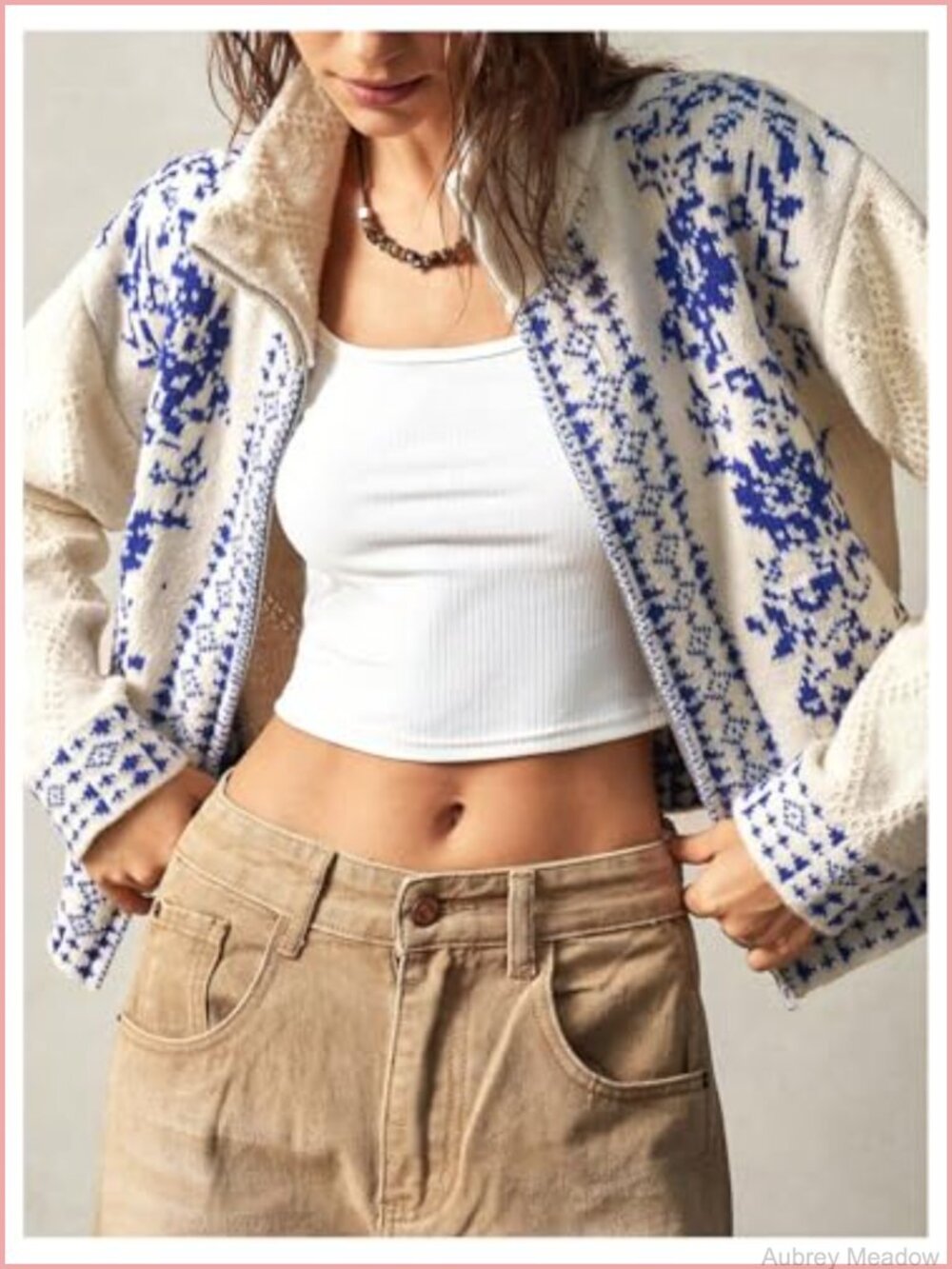 Floral Embroidered Boho Zip Up Cardigan Sweater - Picture 5 of 5